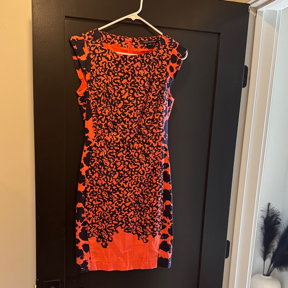 French Connection Vibrant Orange and Black Midi Dress